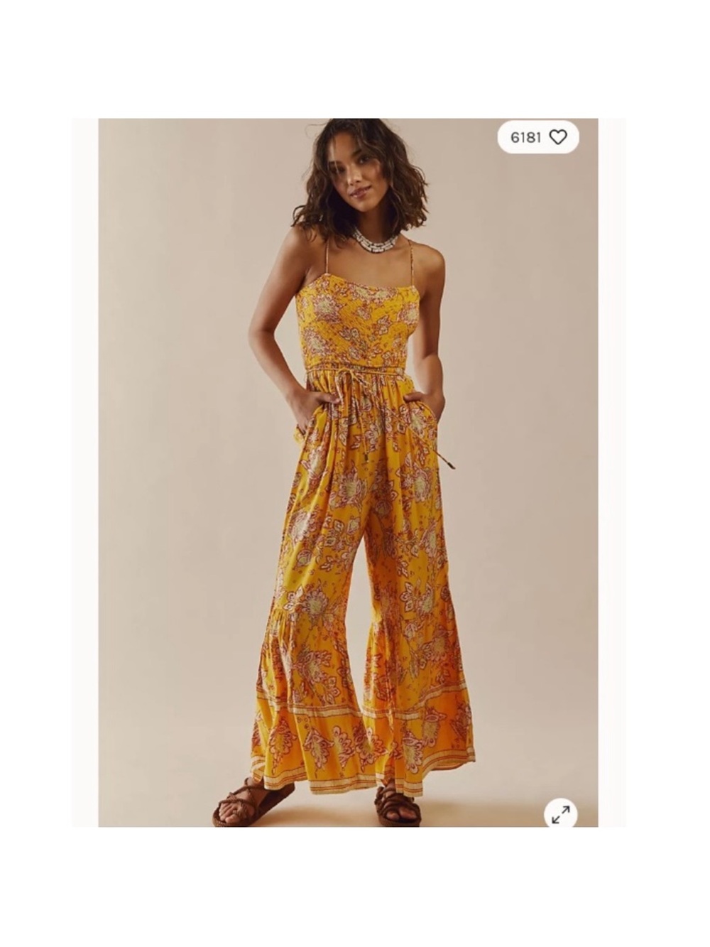 Free People S Wide Leg Smocked Yellow Jumpsuit